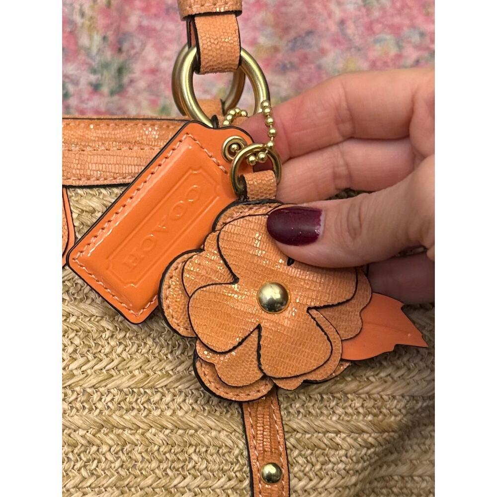 GUC Coach F21959 Alexandra Python Straw Tote in Natural/Coral - Picture 10 of 12